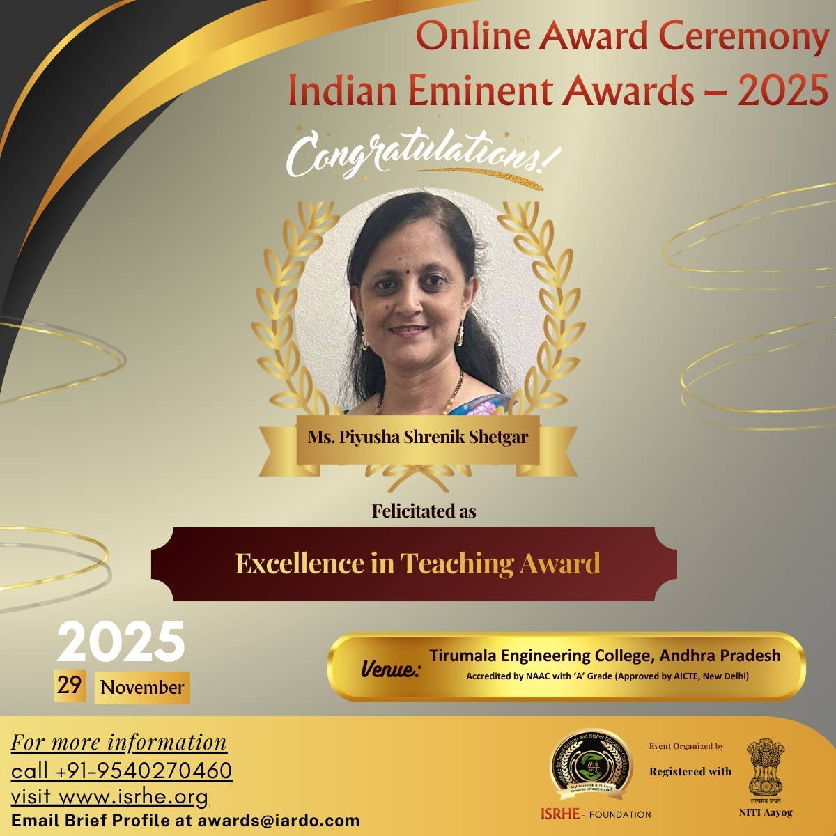 Ms. Piyusha Shrenik Shetgar